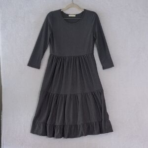 Reborn J‎ Women's Gray Tiered Textured Long Sleeve Midi Dress Size XS
